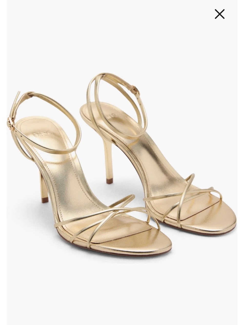 MANGO Gold Ankle Strap Heels Size 8